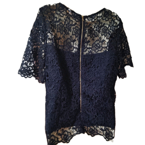 Nanette Lepore Women's Crochet Short Sleeve Dark Navy Blue Lace Top Sz XL - Picture 5 of 15